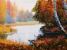Картина с янтарём "Берёзы у озера"